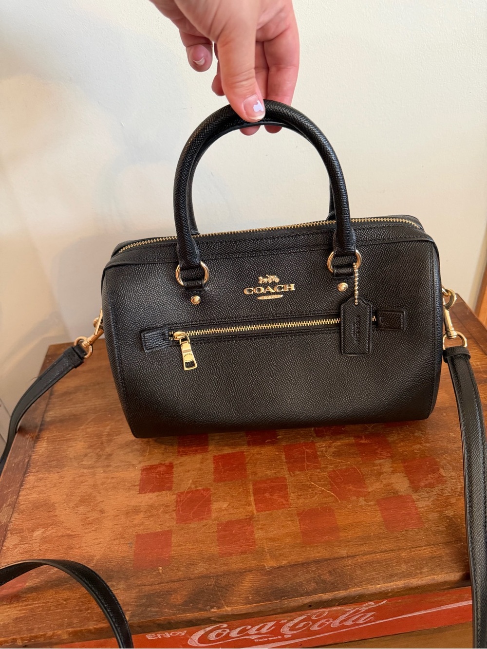 COACH Black Leather Satchel with Gold Hardware